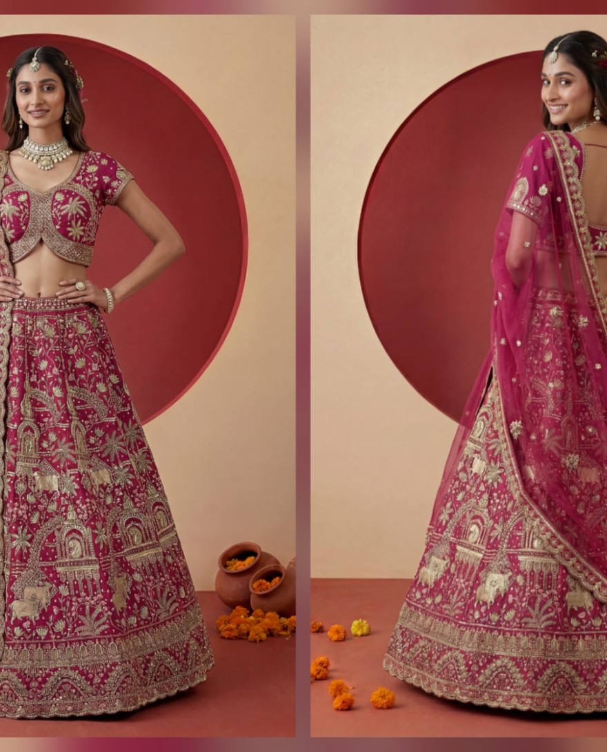PINK - Exclusive Pink Figure Embroidered Designer Bridal Lehenga Choli