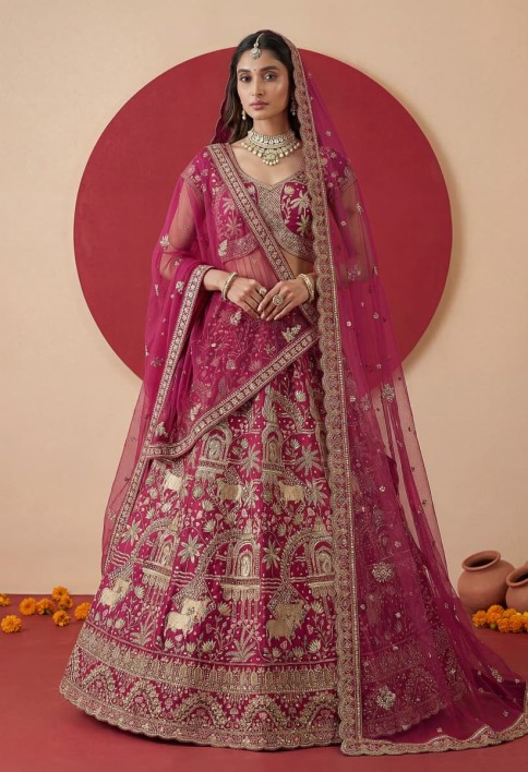 Exclusive Pink Figure Embroidered Designer Bridal Lehenga Choli