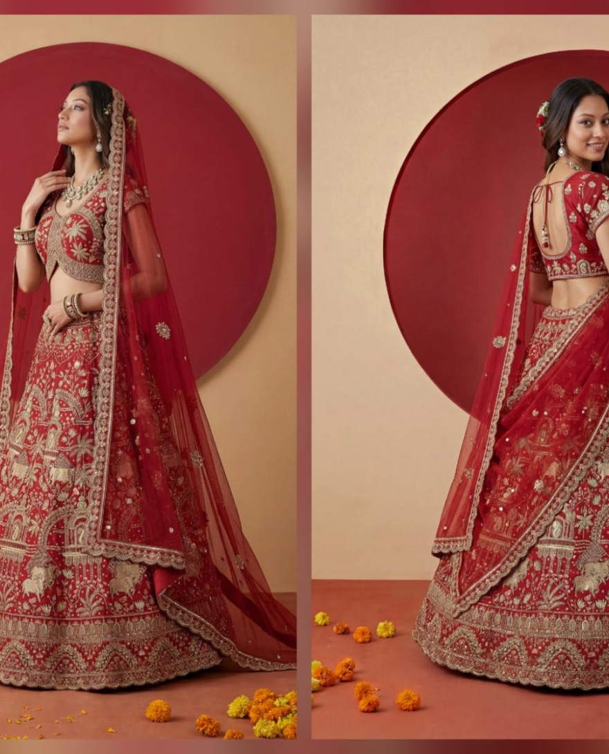 RED - Exclusive Red Figure Embroidered Designer Bridal Lehenga Choli