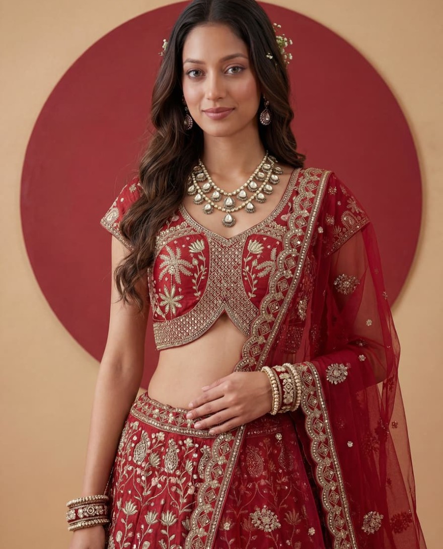 RED - Exclusive Red Figure Embroidered Designer Bridal Lehenga Choli