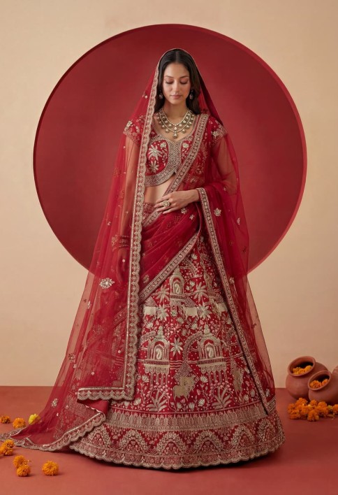 Exclusive Red Figure Embroidered Designer Bridal Lehenga Choli