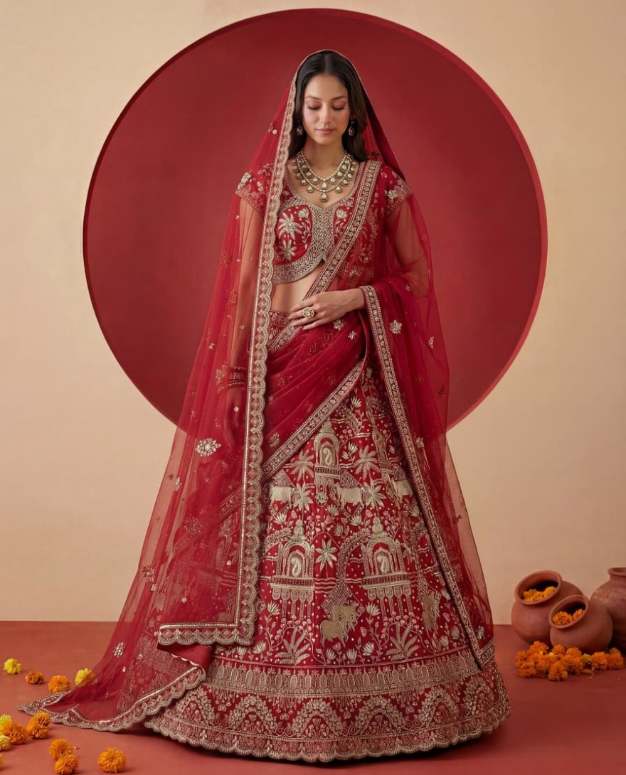 RED - Exclusive Red Figure Embroidered Designer Bridal Lehenga Choli