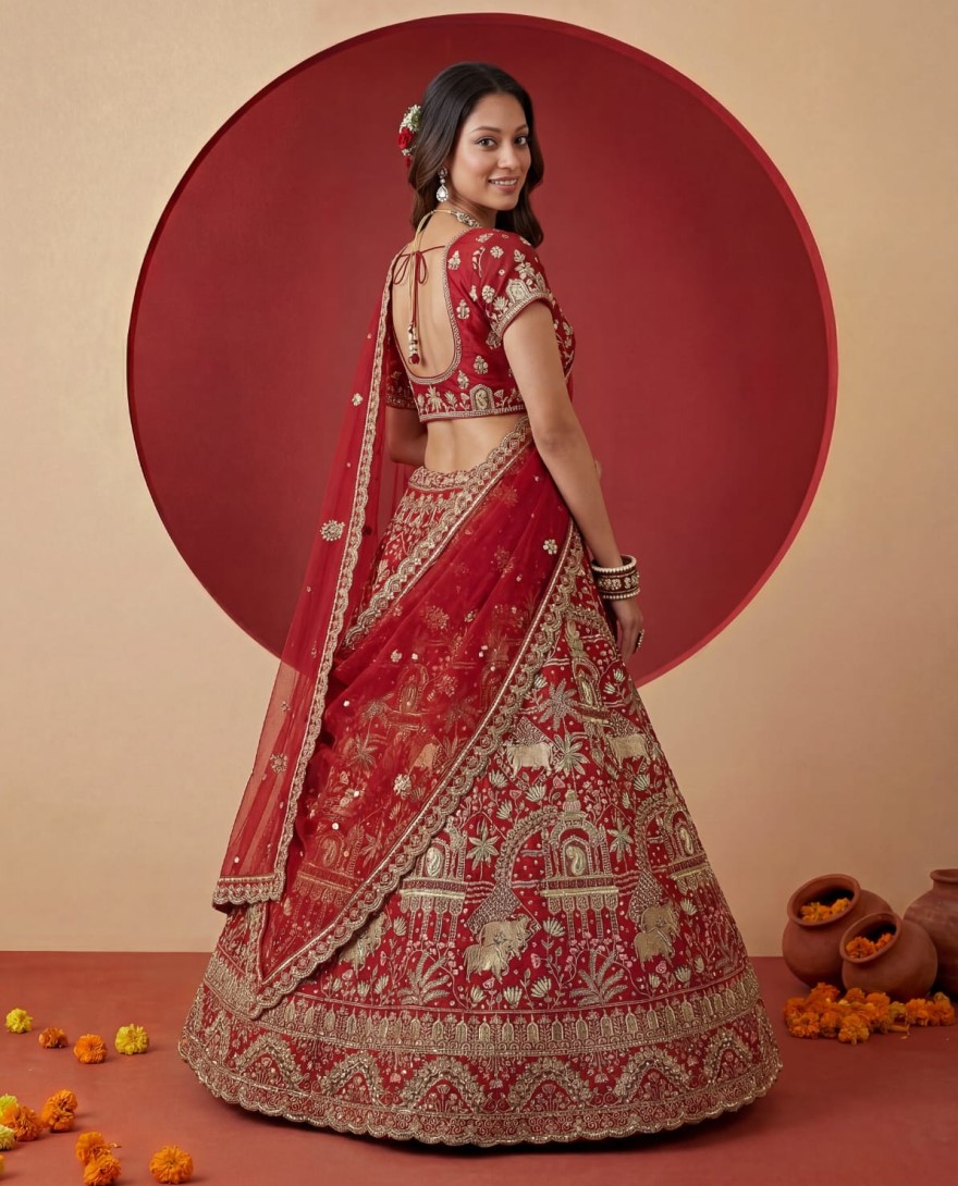 RED - Exclusive Red Figure Embroidered Designer Bridal Lehenga Choli