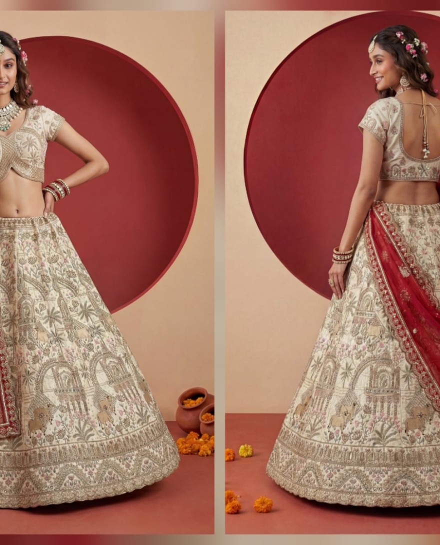 WHITE - Exclusive white Figure Embroidered Designer Bridal Lehenga Choli