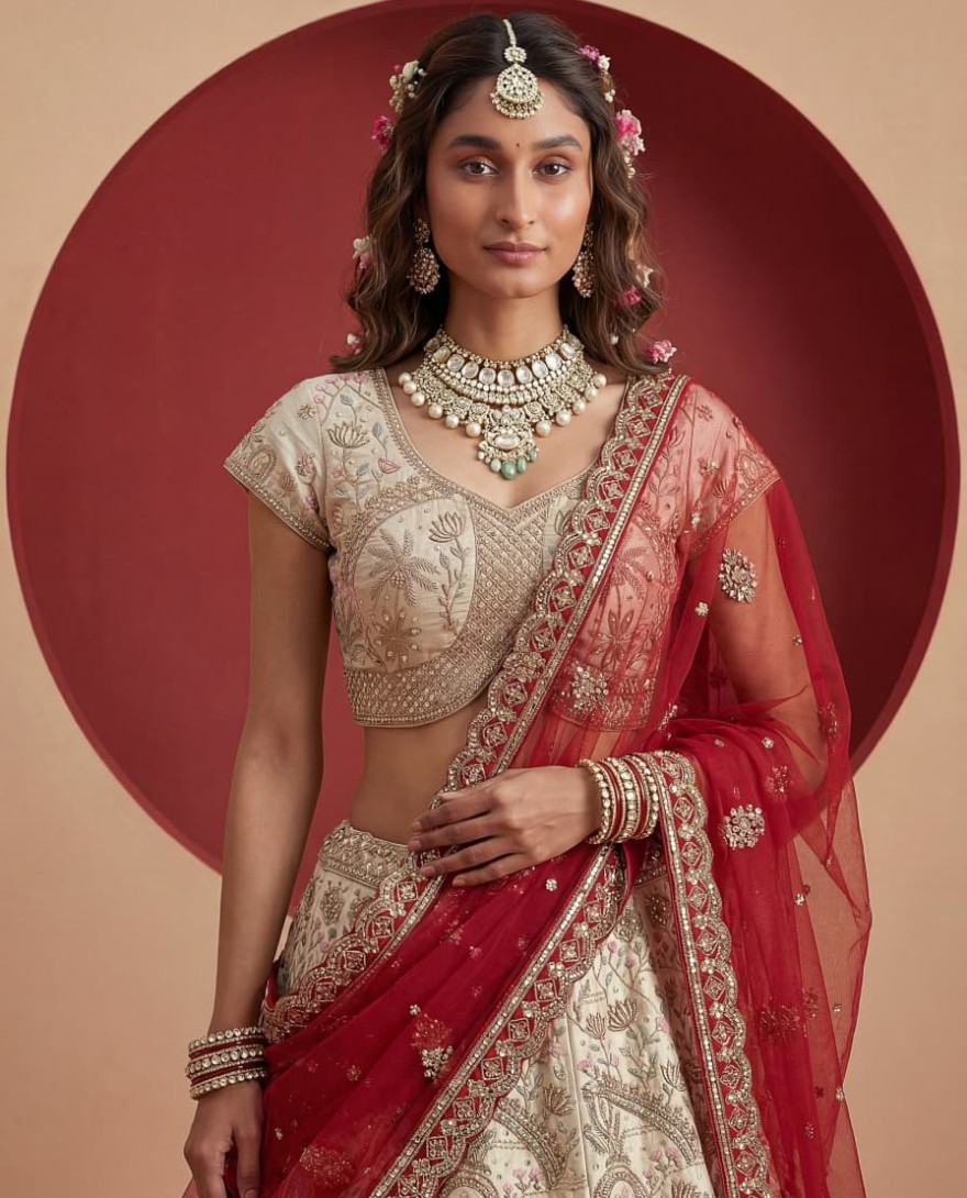 WHITE - Exclusive white Figure Embroidered Designer Bridal Lehenga Choli