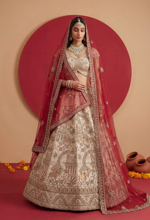 Exclusive white Figure Embroidered Designer Bridal Lehenga Choli