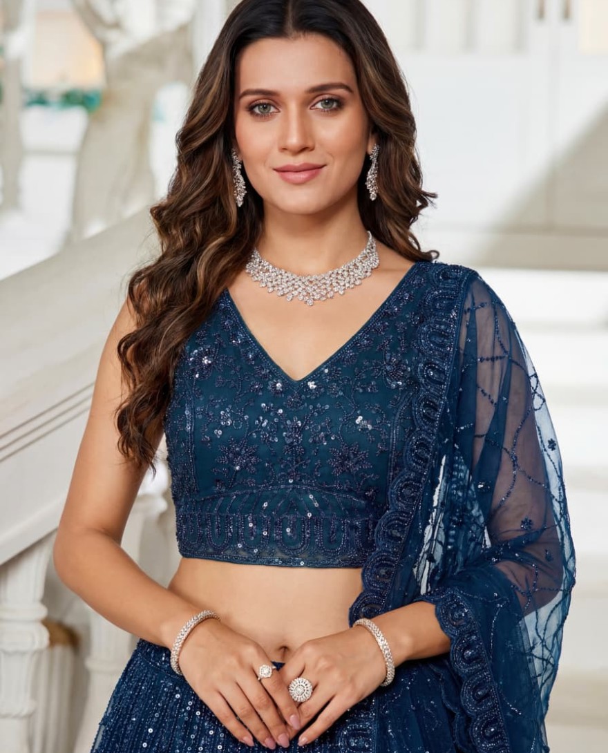 BLUE - Blue Designer Lehenga Choli in Handwork 