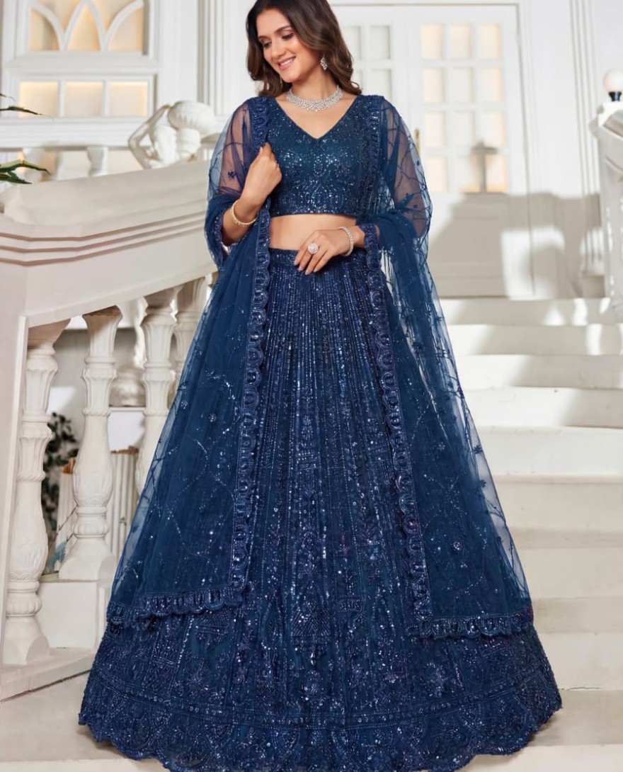 BLUE - Blue Designer Lehenga Choli in Handwork 