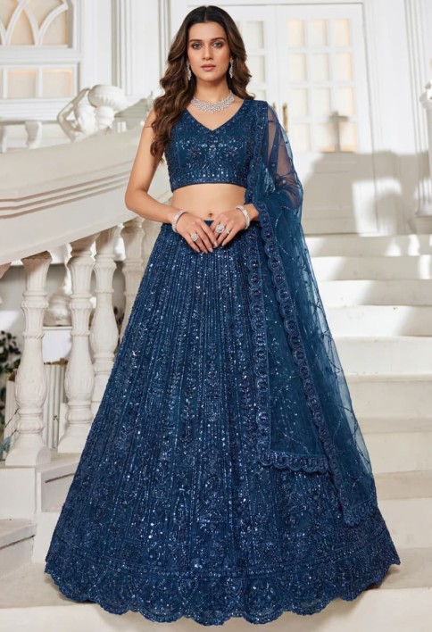 Blue Designer Lehenga Choli in Handwork 