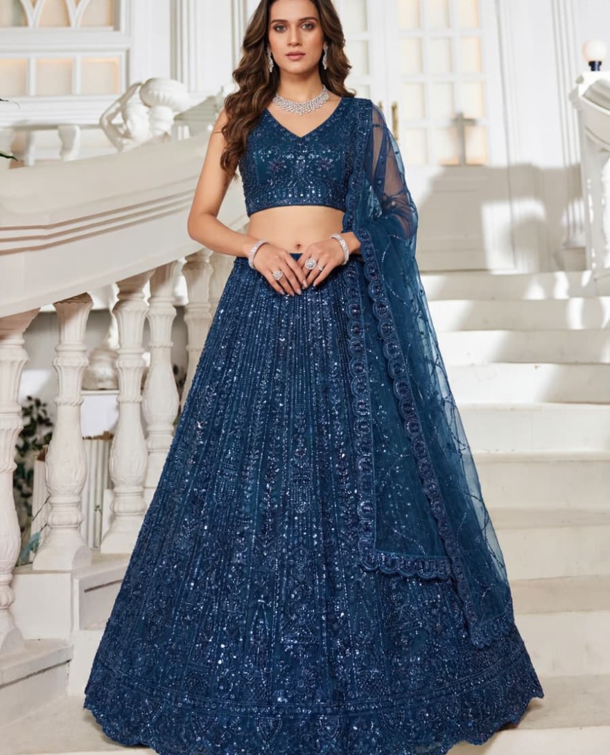 BLUE - Blue Designer Lehenga Choli in Handwork 