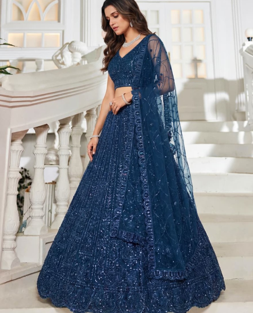 BLUE - Blue Designer Lehenga Choli in Handwork 