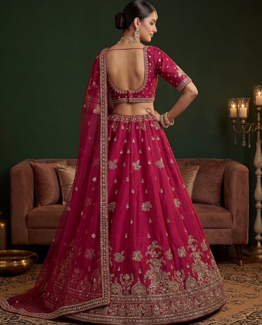 PINK - Alluring Rani Pink Silk Bridal Lehenga Choli With Double Dupatta