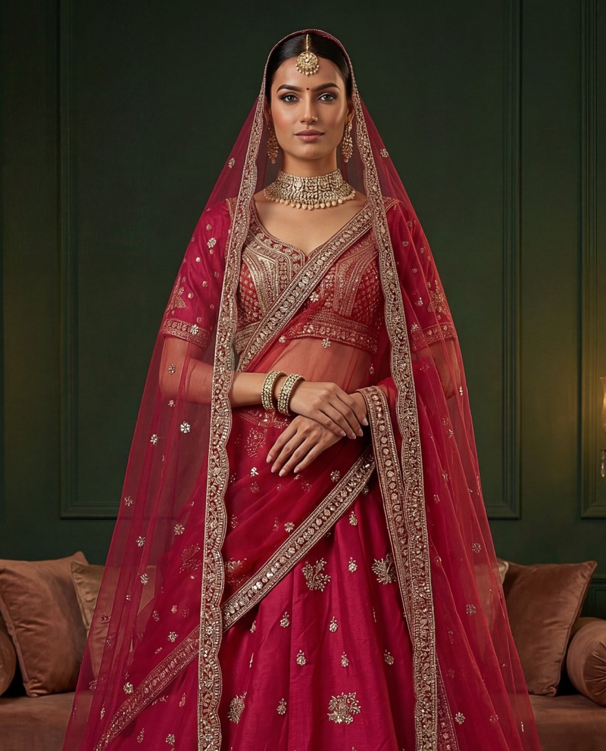 PINK - Alluring Rani Pink Silk Bridal Lehenga Choli With Double Dupatta