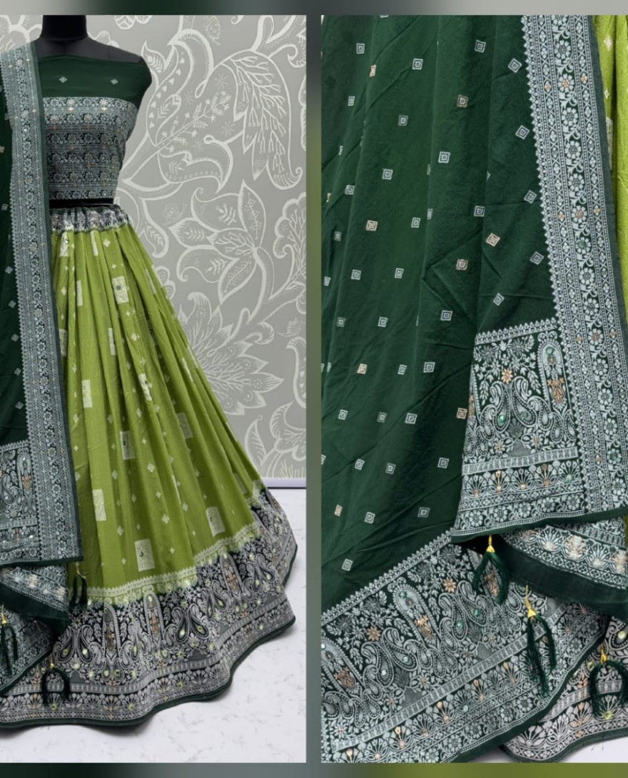 Green - Eye-Catchy  Green Color range Sober Work Georgette Fabric wedding wear lehenga choli 