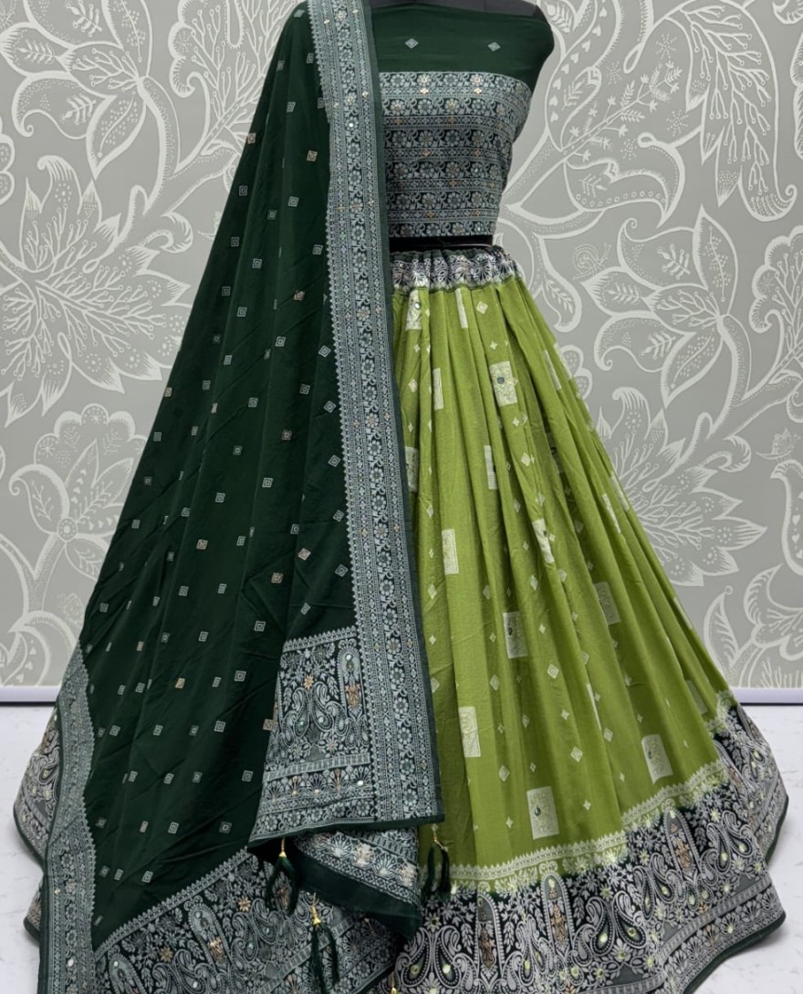 Green - Eye-Catchy  Green Color range Sober Work Georgette Fabric wedding wear lehenga choli 