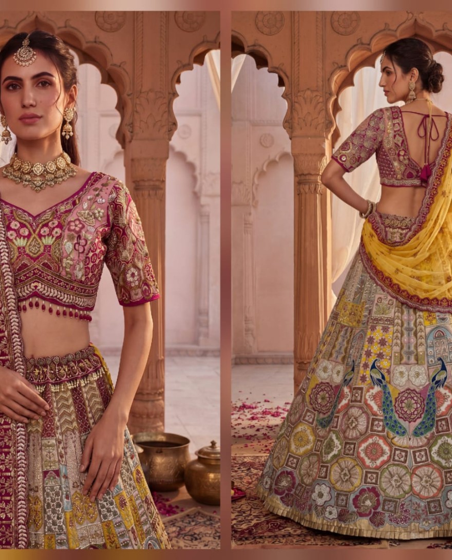 MULTICOLOR - Multicolor Gadhwal Silk Embroidered Sequins With Beads Embellished Lehenga Wedding Wear