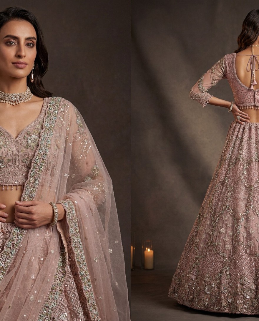 PINK - Terrific Pink Dori Embroidery Net Engagement Wear Lehenga Choli