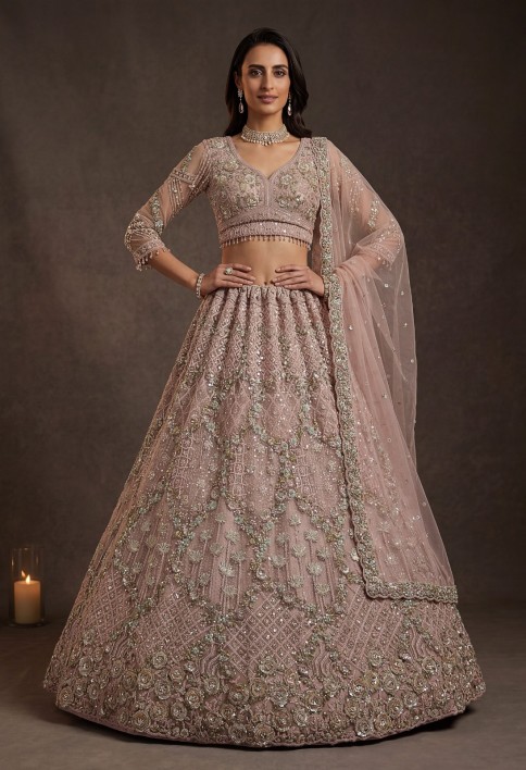 Terrific Pink Dori Embroidery Net Engagement Wear Lehenga Choli