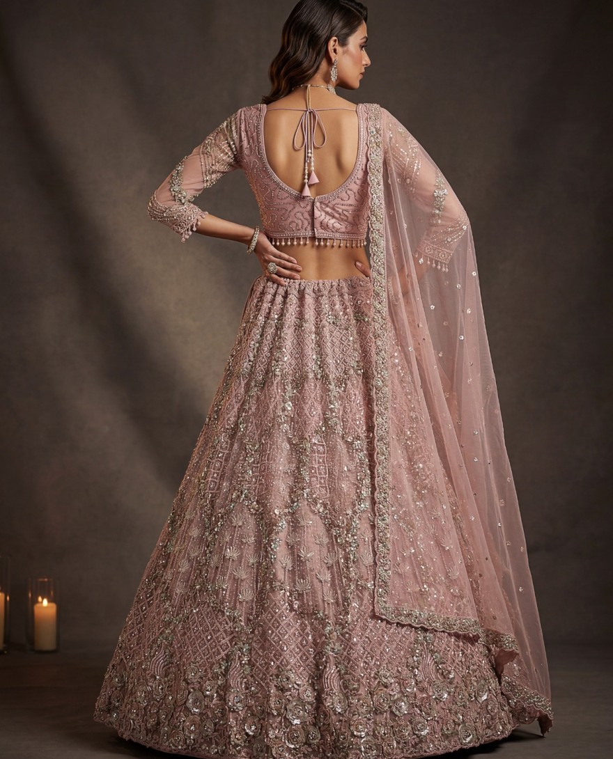 PINK - Terrific Pink Dori Embroidery Net Engagement Wear Lehenga Choli
