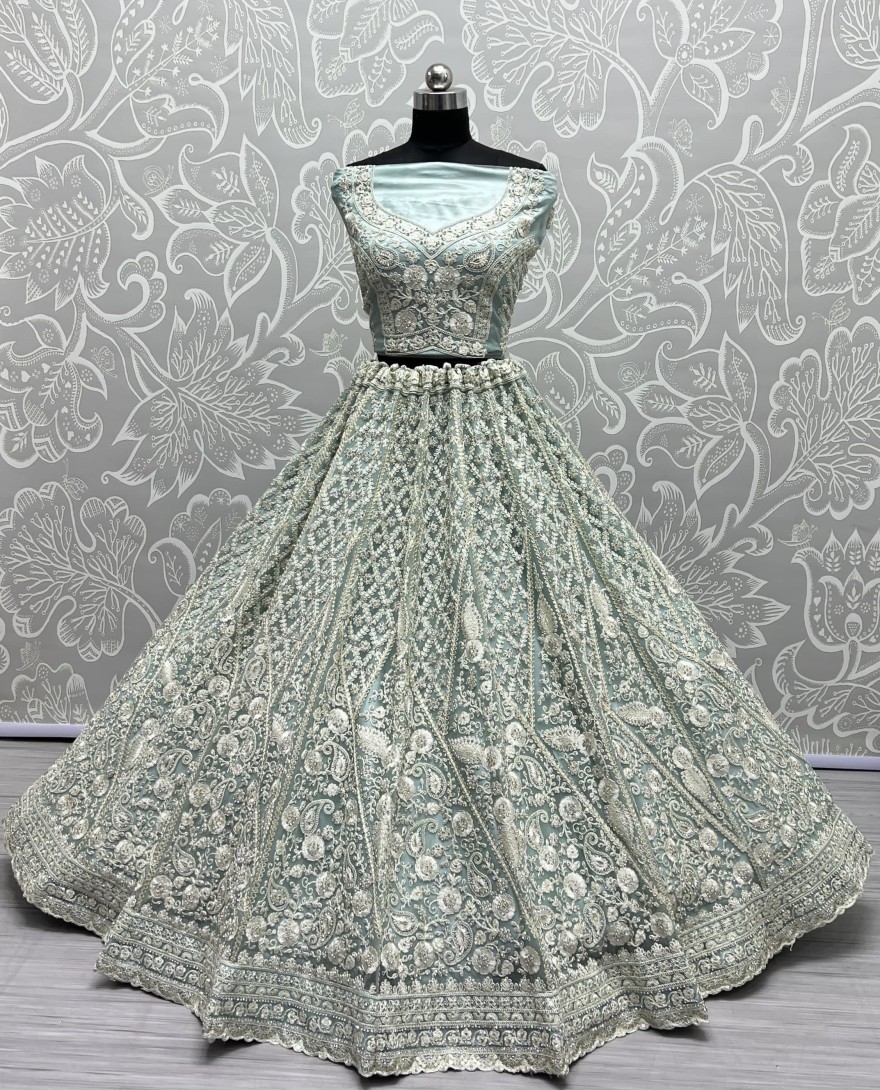 2564-blue - Dori and Zircon Diamond blue Combine Designer Partywear Lehengacholi 