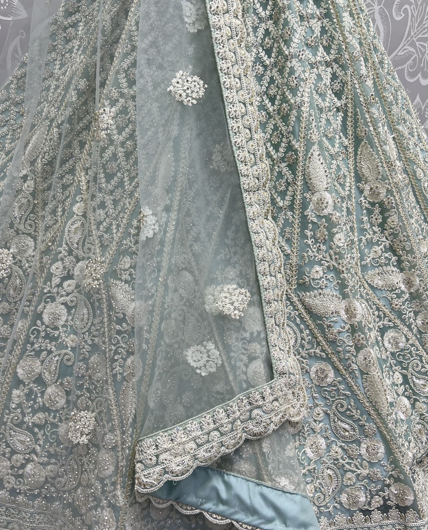 2564-blue - Dori and Zircon Diamond blue Combine Designer Partywear Lehengacholi 