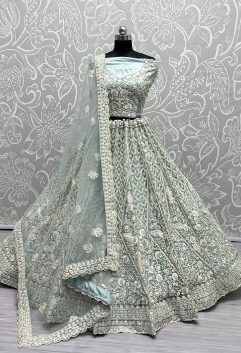 Dori and Zircon Diamond blue Combine Designer Partywear Lehengacholi 