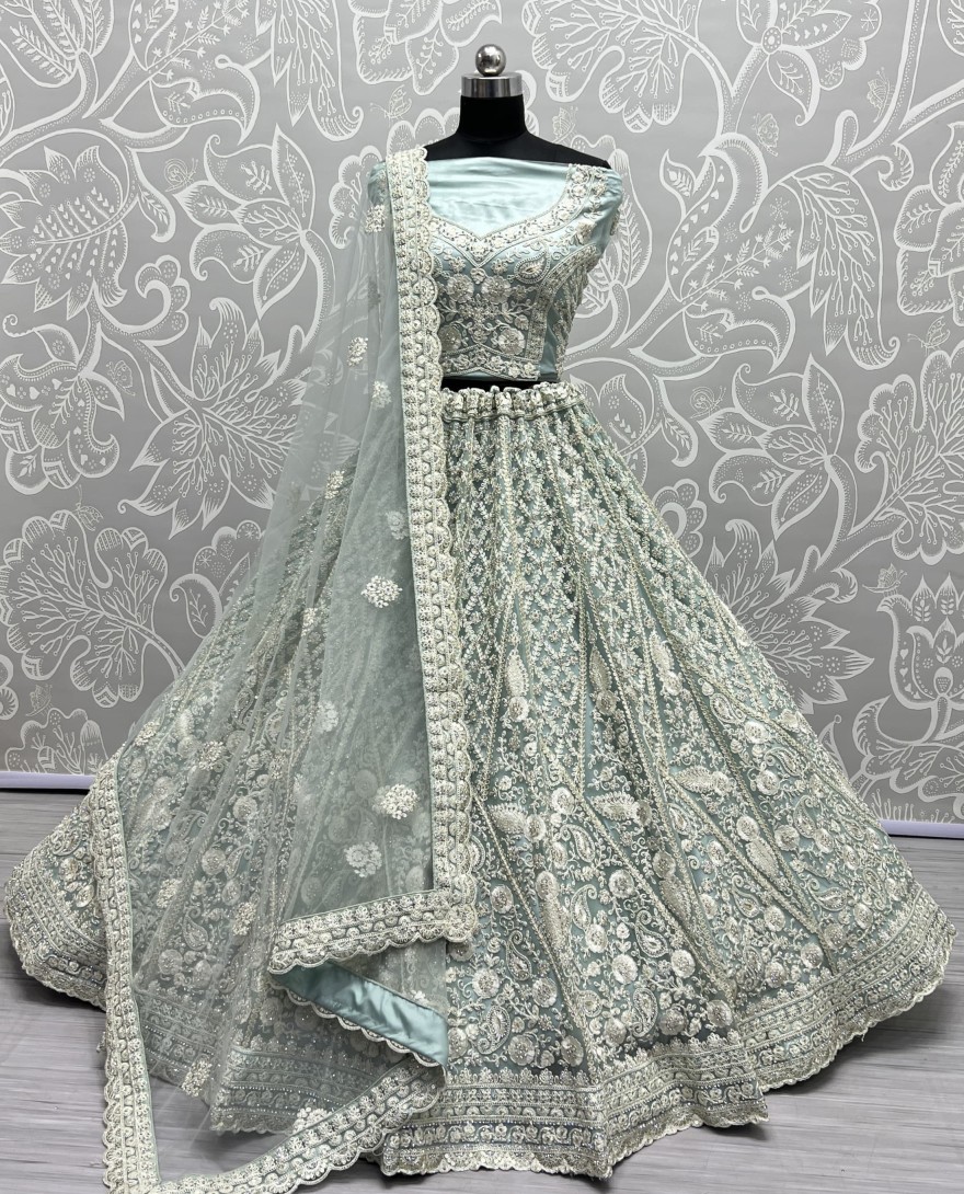 2564-blue - Dori and Zircon Diamond blue Combine Designer Partywear Lehengacholi 