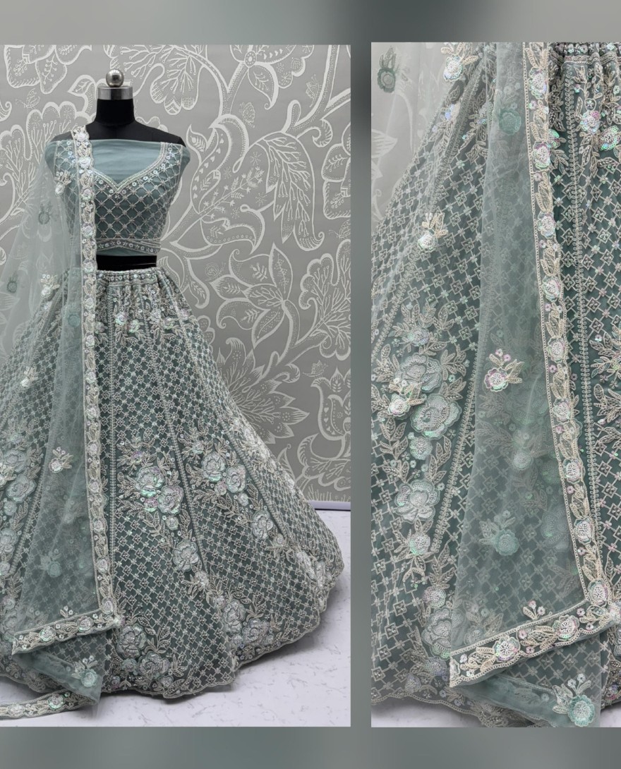 2876-blue - Amazing Handwork Beads and Motif Sequinned with Blue Dori Embroidery Perfect Party wear Lehenga choli 