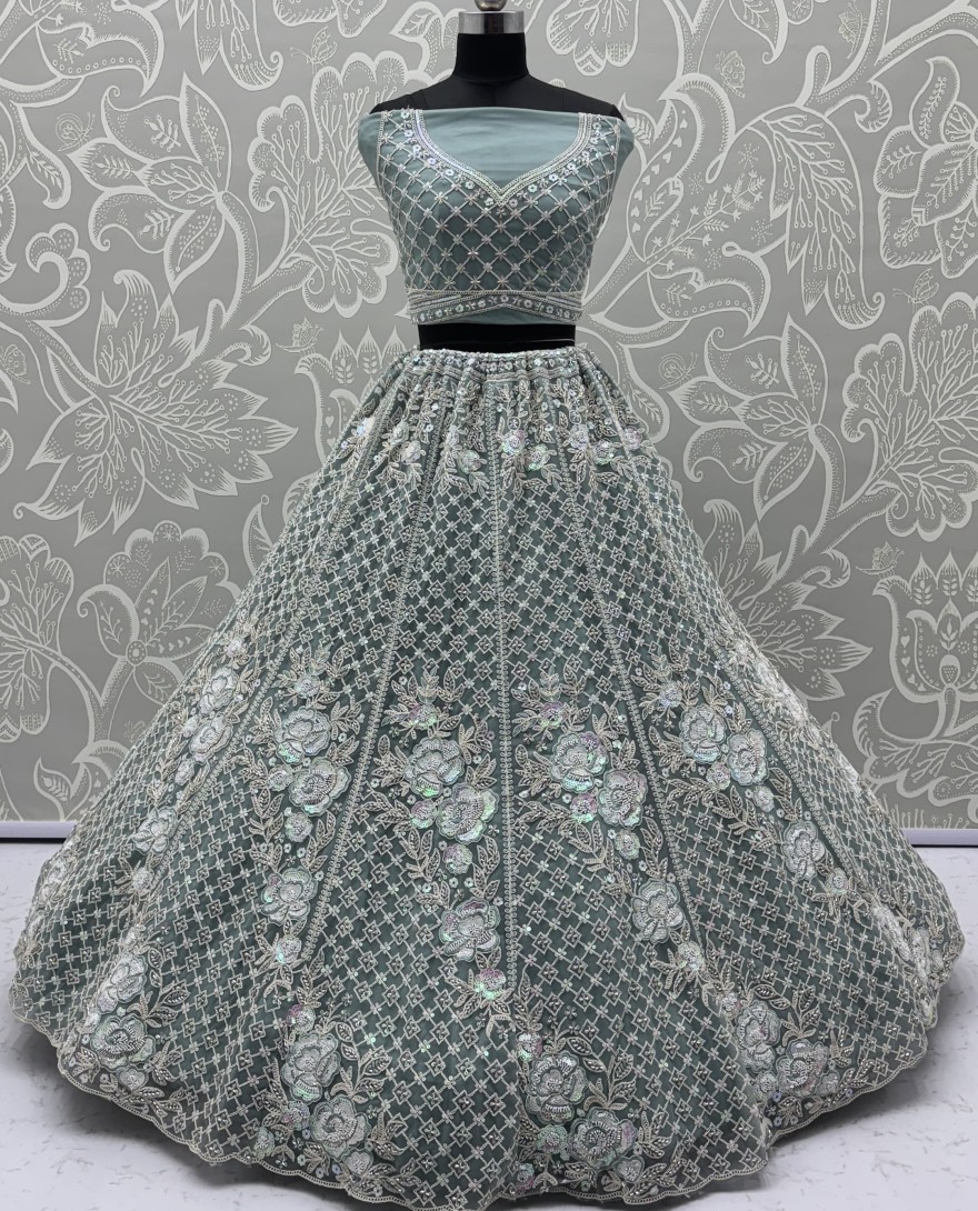 2876-blue - Amazing Handwork Beads and Motif Sequinned with Blue Dori Embroidery Perfect Party wear Lehenga choli 