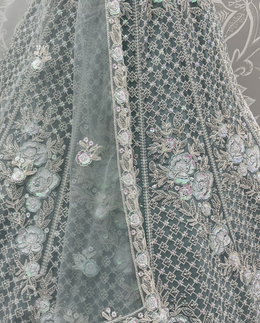 2876-blue - Amazing Handwork Beads and Motif Sequinned with Blue Dori Embroidery Perfect Party wear Lehenga choli 