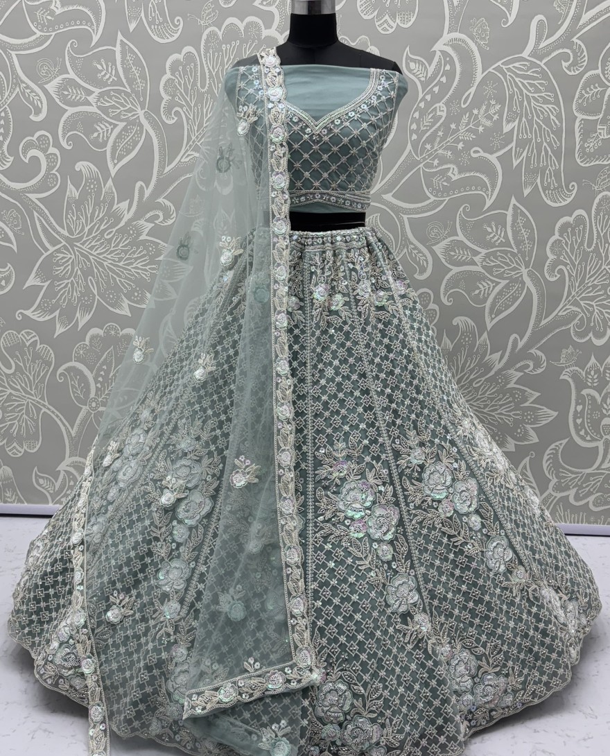 2876-blue - Amazing Handwork Beads and Motif Sequinned with Blue Dori Embroidery Perfect Party wear Lehenga choli 