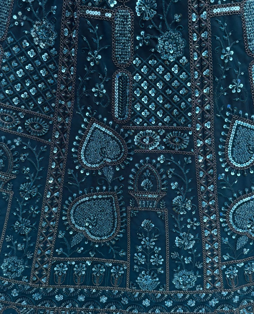 2877-blue - Sober Handwork Blue Motif and Crystal Pipe work Designed Reception Wear Collection in Lehenga Choli