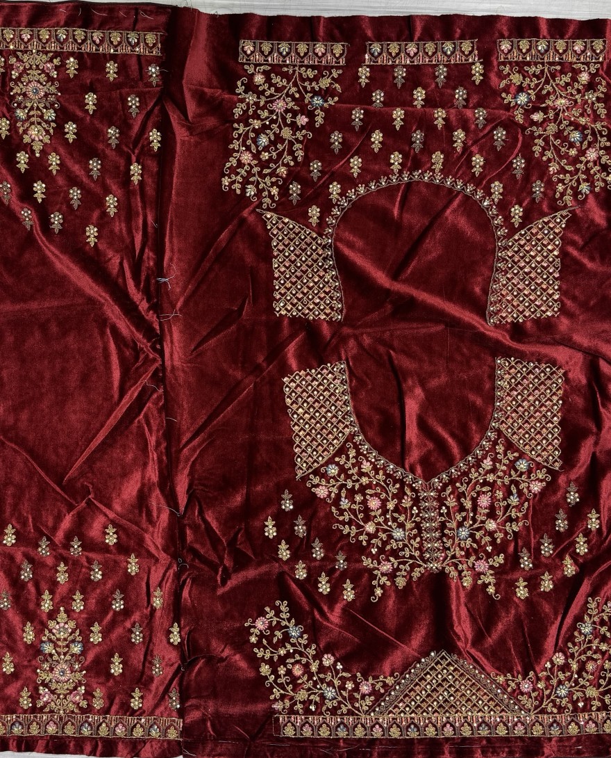 2855-red - Perfect Dori Red Embroidery Designer Velvet Lehenga choli 