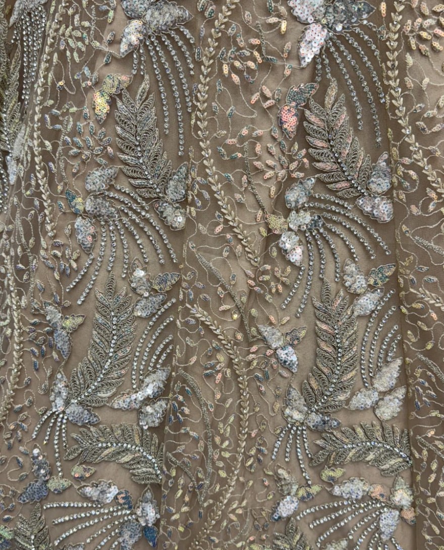 2879golden - Beautiful Golden Dupatta on  Matching Designer Embroidered Reception wear Lehenga choli 