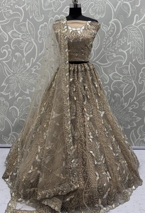 Beautiful Golden Dupatta on  Matching Designer Embroidered Reception wear Lehenga choli 