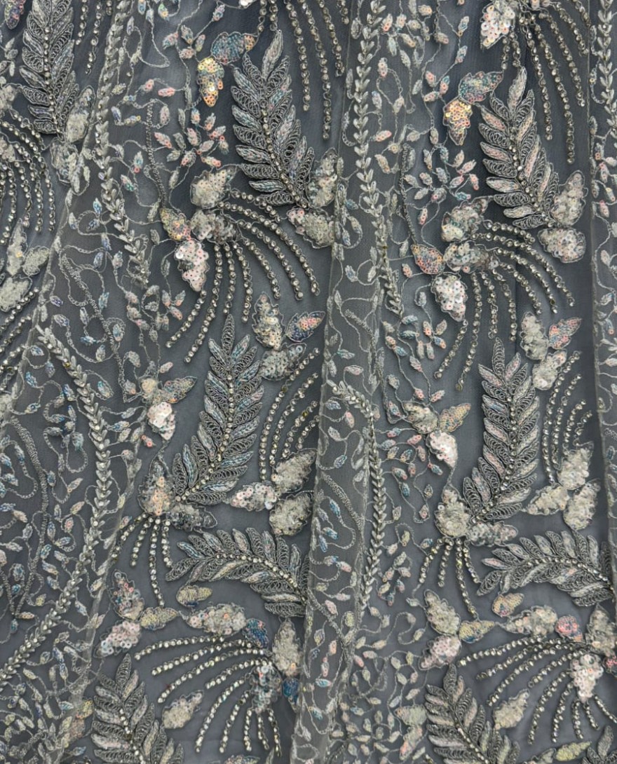 2879grey - Beautiful Grey Dupatta on  Matching Designer Embroidered Reception wear Lehenga choli 