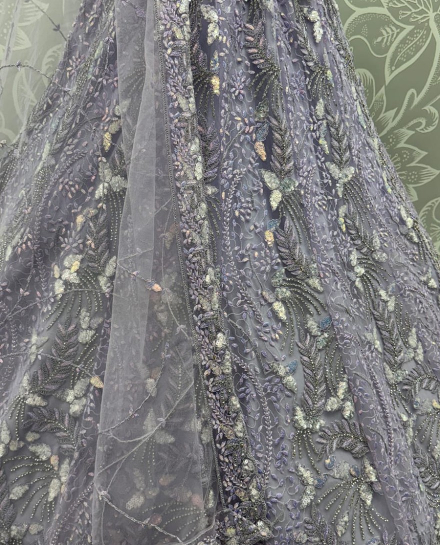 2879lavender - Beautiful Lavender Dupatta on  Matching Designer Embroidered Reception wear Lehenga choli 