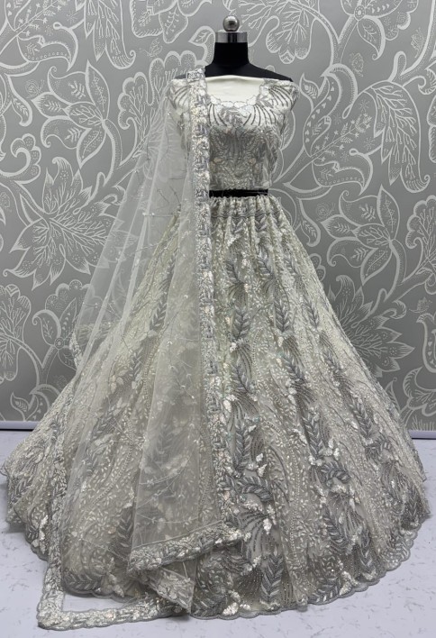 Beautiful Off White Dupatta on  Matching Designer Embroidered Reception wear Lehenga choli 