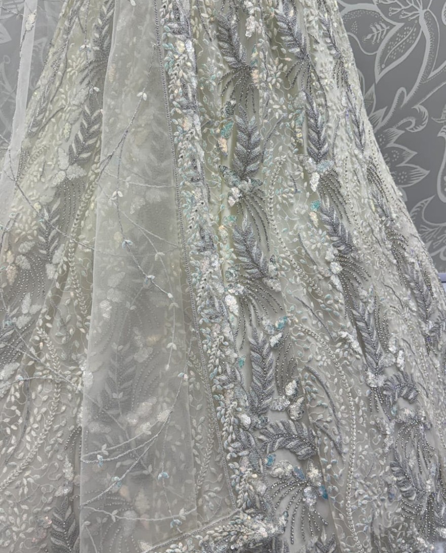 2879white - Beautiful Off White Dupatta on  Matching Designer Embroidered Reception wear Lehenga choli 