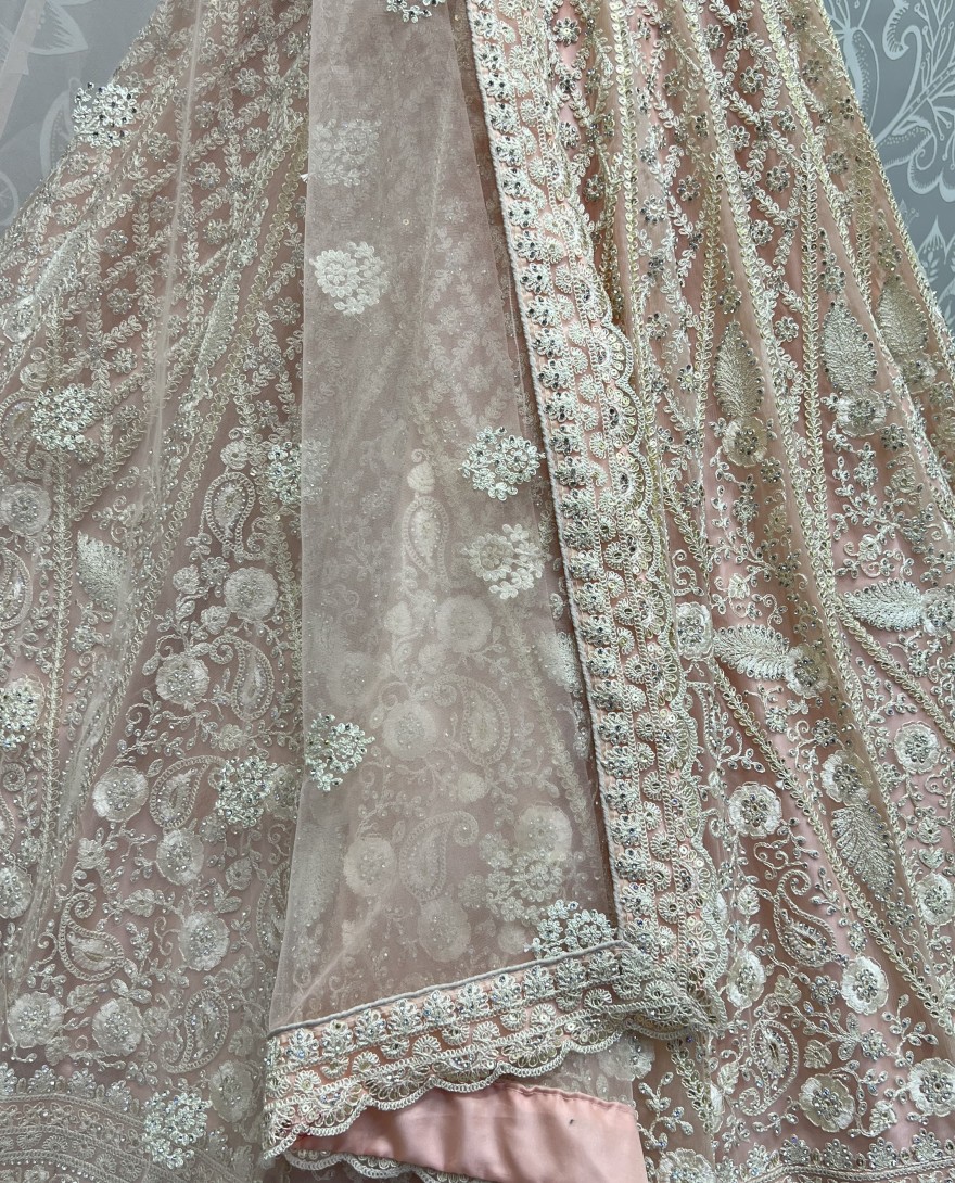 2564-pink - Dori and Zircon Diamond pink Combine Designer Partywear Lehengacholi 