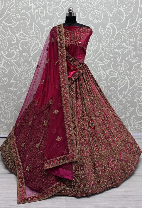 Perfect Dori Dark Pink Embroidery Designer Velvet Lehenga choli