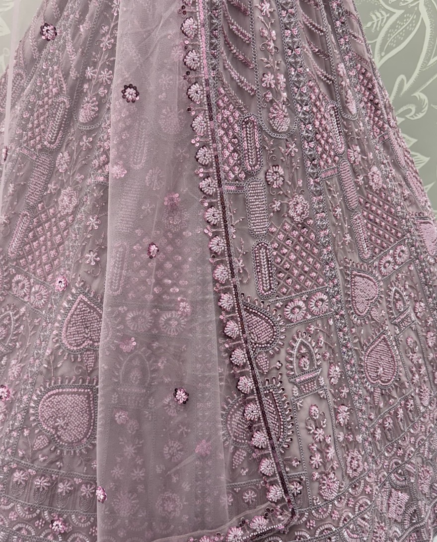 2877-pink - Sober Handwork Pink Motif and Crystal Pipe work Designed Reception Wear Collection in Lehenga Choli