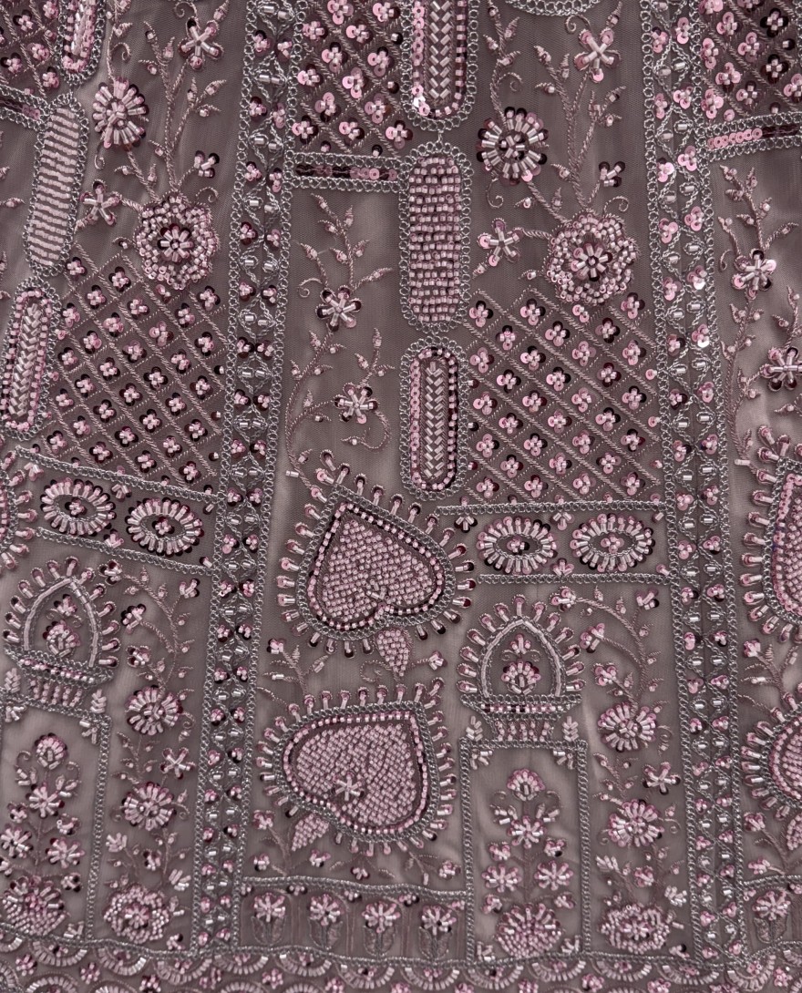 2877-pink - Sober Handwork Pink Motif and Crystal Pipe work Designed Reception Wear Collection in Lehenga Choli