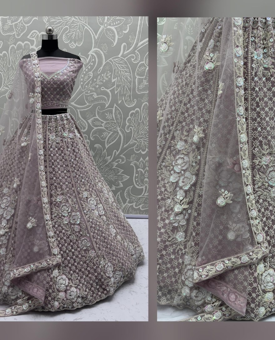 2876-pink - Amazing Handwork Beads and Motif Sequinned with Pink Dori Embroidery Perfect Party wear Lehenga choli 