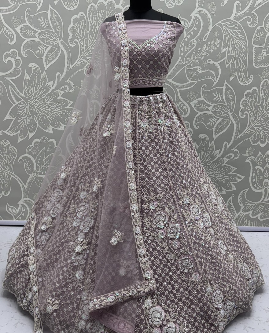 2876-pink - Amazing Handwork Beads and Motif Sequinned with Pink Dori Embroidery Perfect Party wear Lehenga choli 