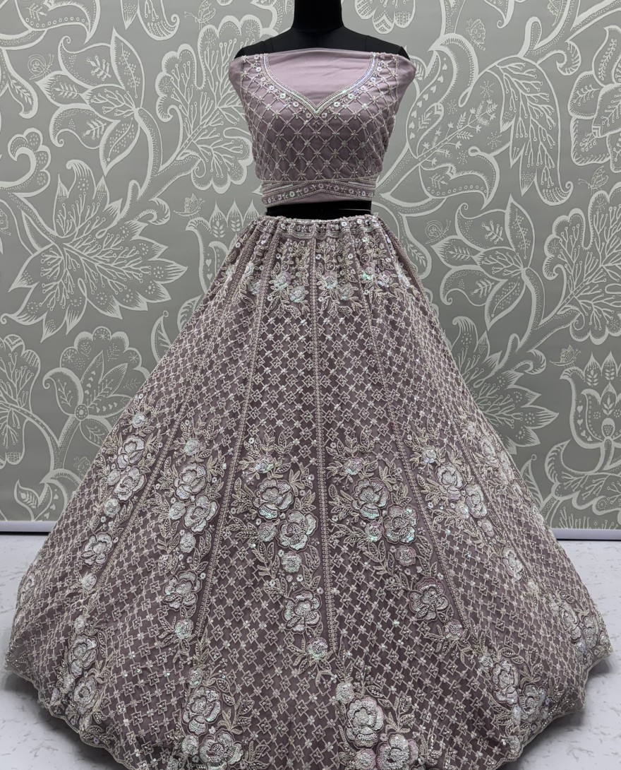 2876-pink - Amazing Handwork Beads and Motif Sequinned with Pink Dori Embroidery Perfect Party wear Lehenga choli 