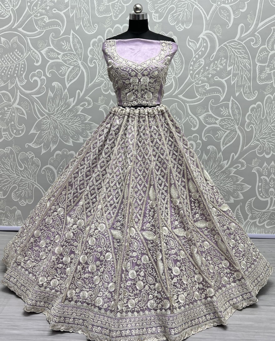 2564-Lavender  - Dori and Zircon Diamond lavender Combine Designer Partywear Lehengacholi 