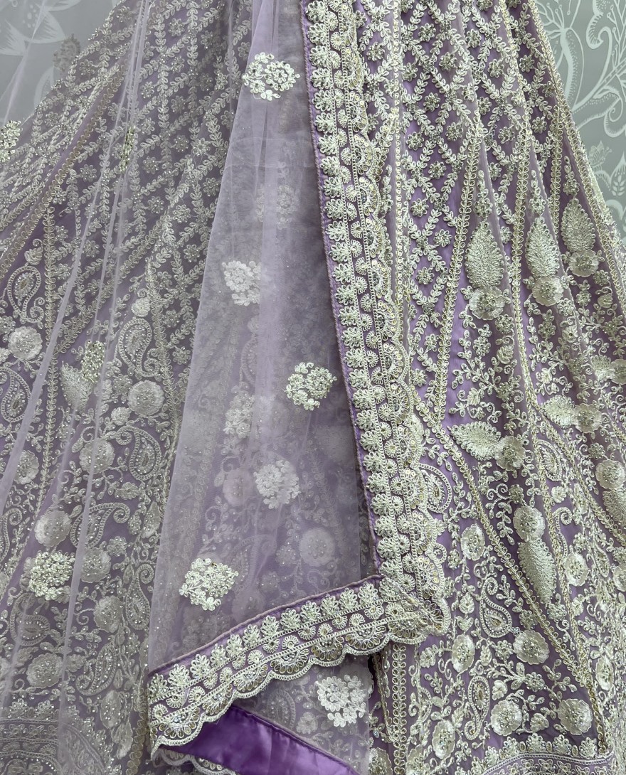 2564-Lavender  - Dori and Zircon Diamond lavender Combine Designer Partywear Lehengacholi 