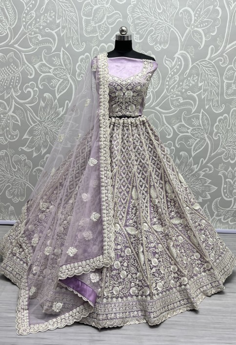 Dori and Zircon Diamond lavender Combine Designer Partywear Lehengacholi 