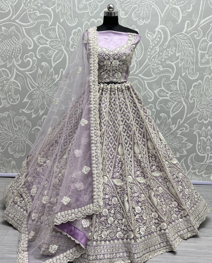 2564-Lavender  - Dori and Zircon Diamond lavender Combine Designer Partywear Lehengacholi 